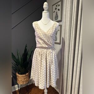 Express Cream Polka Dot Knee Length Dress